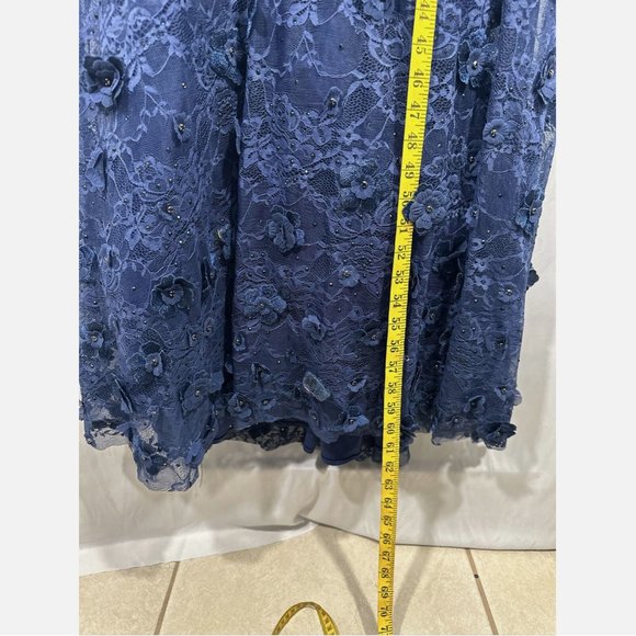 NEW $798 Mac Duggal [ 8 ] Floral Applique Long Sleeve Wrap Gown‎ Blue - Picture 9 of 16